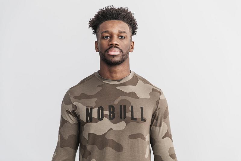Men's Nobull Tee (CAMO) Long Sleeve Brown | SG R2537V